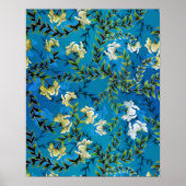  Blauwe Floral Pattern Illustratie Poster (Voorkant)