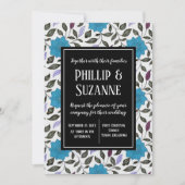 Blauwe  Floral Pattern Wedding Kaart (Voorkant)