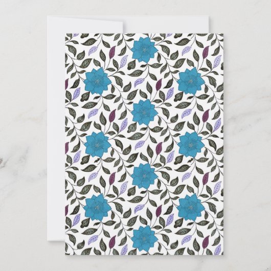 Blauwe  Floral Pattern Wedding Kaart (Achterkant)