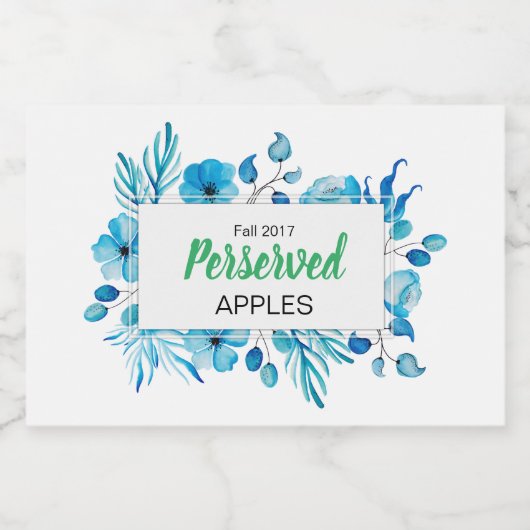 Blauwe Floral Persed appels Voedselcontainer Etiket (Enkel label)