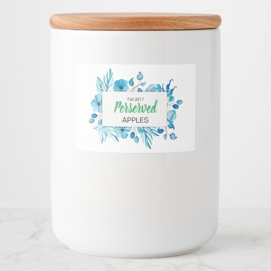Blauwe Floral Persed appels Voedselcontainer Etiket (Voorkant)