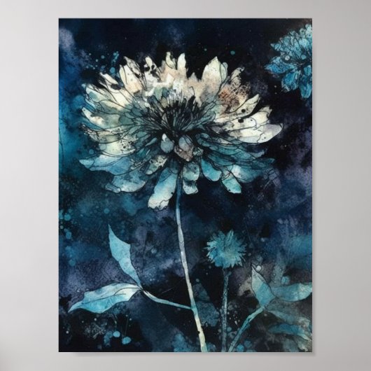 Blauwe Floral Poster (Voorkant)