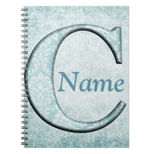 Blauwe Floral Print C monogram initialen Giften Notitieboek
