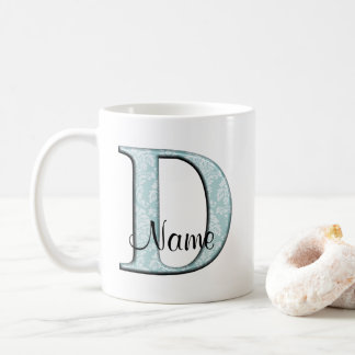 Blauwe Floral Print D monogram initiaal Koffie Mok