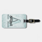 Blauwe Floral print een monogram initialen cadeaus Bagagelabel (Voorkant horizontaal)