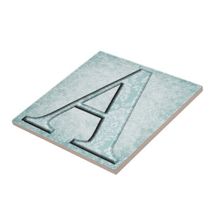 Blauwe Floral print een monogram initialen cadeaus Tegeltje