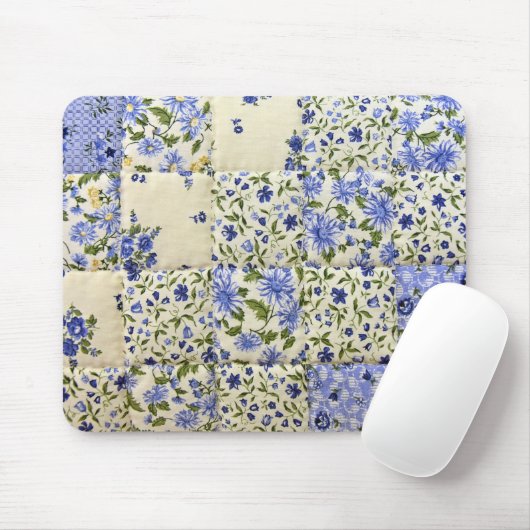 Blauwe Floral Quilt Muismat (Met muis)