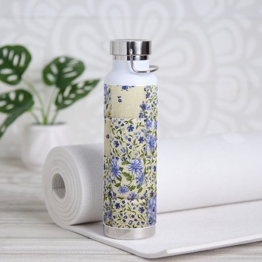 Blauwe Floral Quilt Waterfles (Yoga)