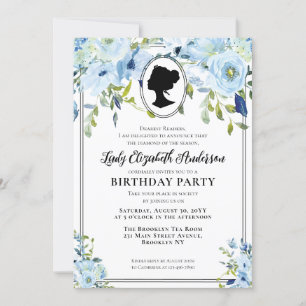  Blauwe Floral Regency Society Birthday Kaart