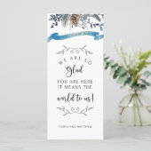 Blauwe Floral, reizende gasten Welkomstnota, Progr (Staand voorkant)