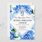 Blauwe Floral | Religie | Virgin Mary Invitation Kaart (Voorkant)