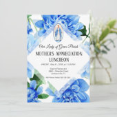 Blauwe Floral | Religie | Virgin Mary Invitation Kaart (Staand voorkant)