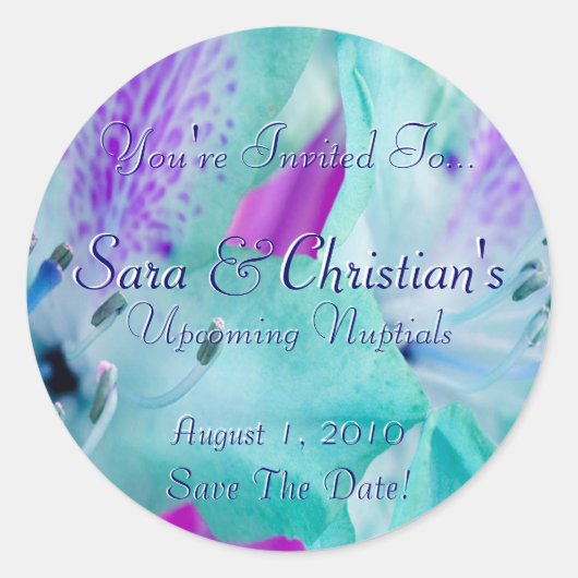 Blauwe Floral Ronde Sticker (Voorkant)