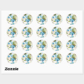 Blauwe Floral Ronde Sticker (Vel)