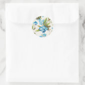 Blauwe Floral Ronde Sticker (Tas)