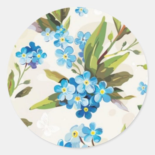 Blauwe Floral Ronde Sticker (Voorkant)