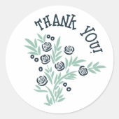 Blauwe Floral Ronde Sticker (Voorkant)