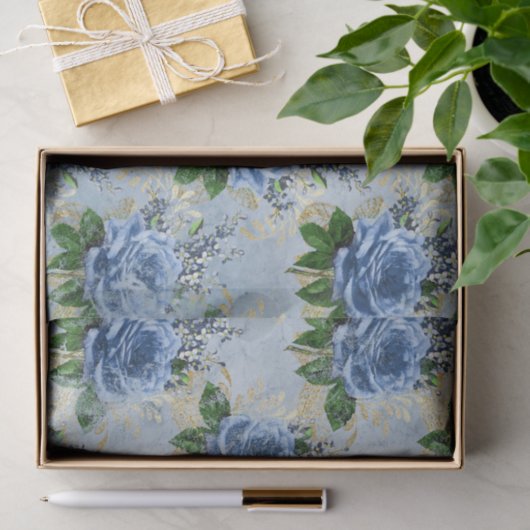 Blauwe Floral Roos Ephemera Tissuepapier (Geschenk)