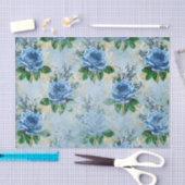 Blauwe Floral Roos Ephemera Tissuepapier (Craft)