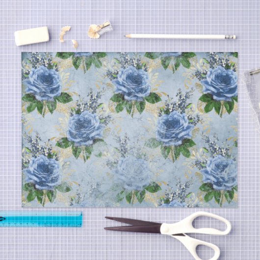 Blauwe Floral Roos Ephemera Tissuepapier (Craft)