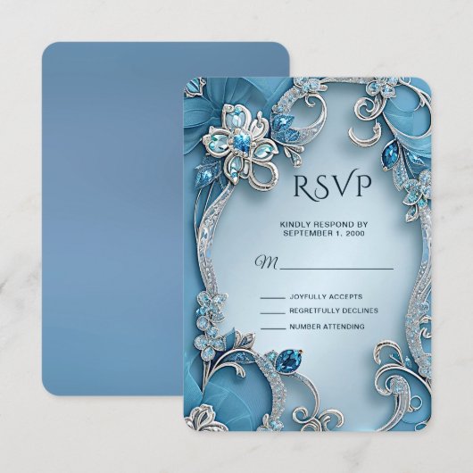 Blauwe Floral RSVP-kaart RSVP Kaartje (Voorkant / Achterkant)