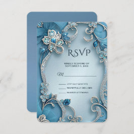 Blauwe Floral RSVP-kaart RSVP Kaartje