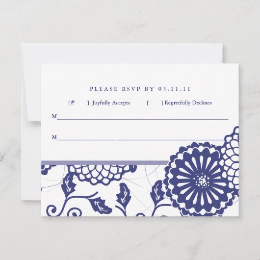 Blauwe Floral RSVP Kaartje (Voorkant)