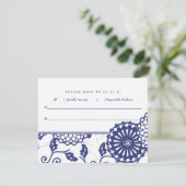 Blauwe Floral RSVP Kaartje (Staand voorkant)