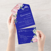 Blauwe Floral RSVP Trivoudig Gebeurtenisuitnodigin All In One Uitnodiging (Afscheurbaar)