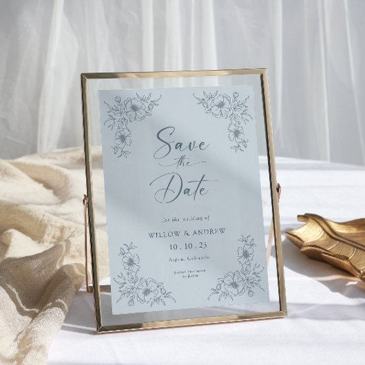  Blauwe Floral Save The Date
