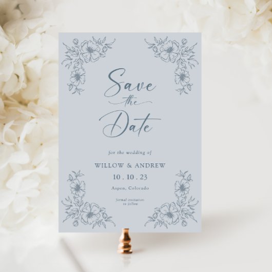 Blauwe Floral Save The Date