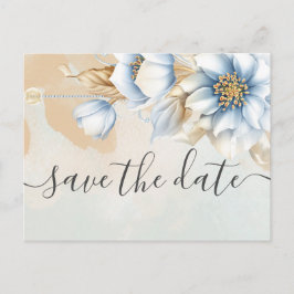 blauwe floral Save the Date Notice Pos Aankondigingskaart