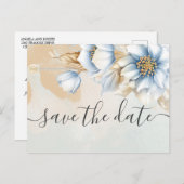  blauwe floral Save the Date Notice Pos Aankondigingskaart (Voorkant / Achterkant)