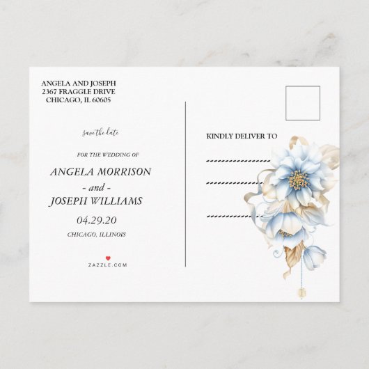  blauwe floral Save the Date Notice Pos Aankondigingskaart (Achterkant)