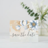 blauwe floral Save the Date Notice Pos Aankondigingskaart (Staand voorkant)