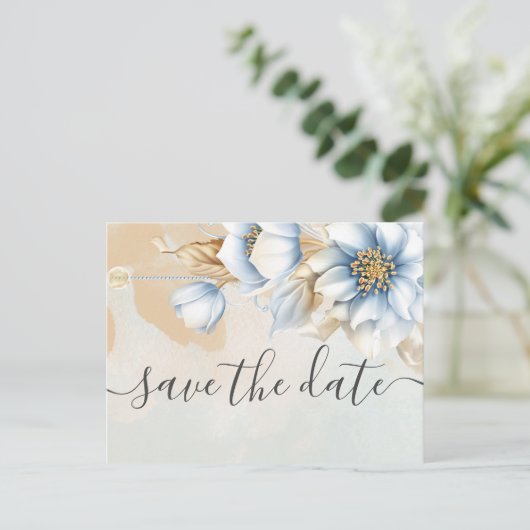 blauwe floral Save the Date Notice Pos Aankondigingskaart (Staand voorkant)