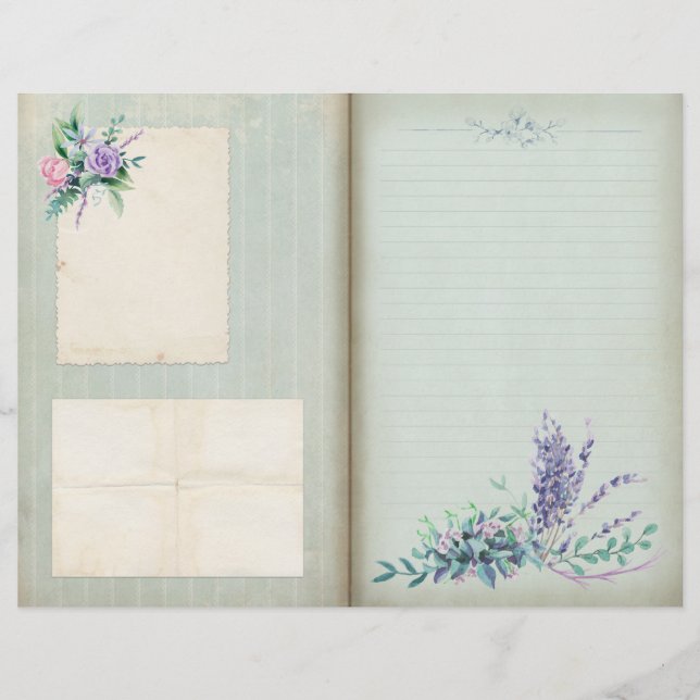 Blauwe Floral Shabby Striped Journal Page (Voorkant)