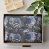 Blauwe Floral Skulls en Hands Dark Grey Decoupage Tissuepapier (Geschenk)