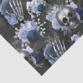 Blauwe Floral Skulls en Hands Dark Grey Decoupage Tissuepapier (Detail)