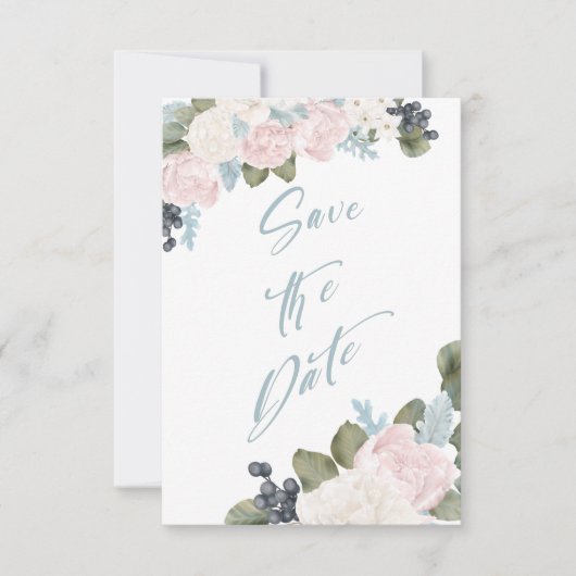 Blauwe Floral sla de datum niet Foto op Save The Date (Voorkant)