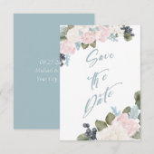 Blauwe Floral sla de datum niet Foto op Save The Date (Voorkant / Achterkant)