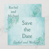 Blauwe Floral slaat de datum op Aankondigingskaart (Voorkant / Achterkant)