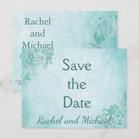 Blauwe Floral slaat de datum op Aankondigingskaart (Voorkant / Achterkant)