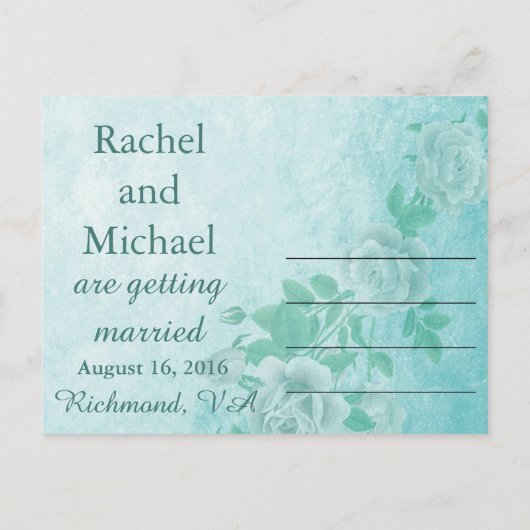 Blauwe Floral slaat de datum op Aankondigingskaart (Achterkant)