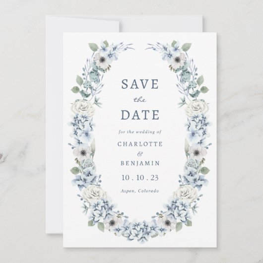 Blauwe Floral slaat de datum op Save The Date (Voorkant)