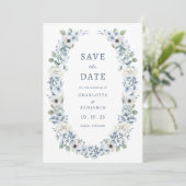 Blauwe Floral slaat de datum op Save The Date (Staand voorkant)