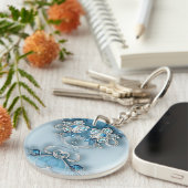 Blauwe  Floral Sleutelhanger (Voorkant Rechts)