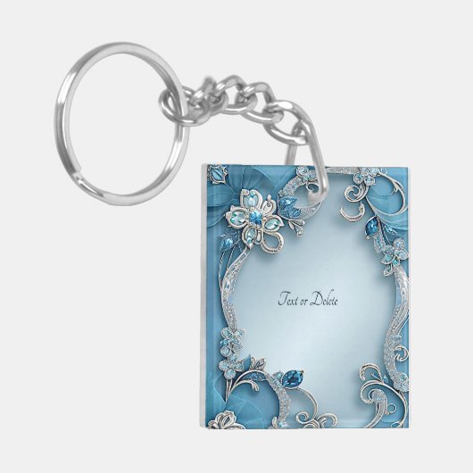 Blauwe  Floral Sleutelhanger (Voorkant Links)