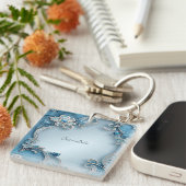 Blauwe Floral Sleutelhanger (Voorkant Rechts)