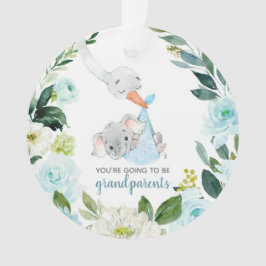 Blauwe Floral Stork Je wordt grootouders Ornament